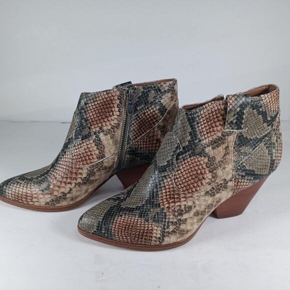 Frye Reina Womens Multi Taupe Snakeskin Leather Western Cowgirl Bootie Size 7.5M - Picture 1 of 6